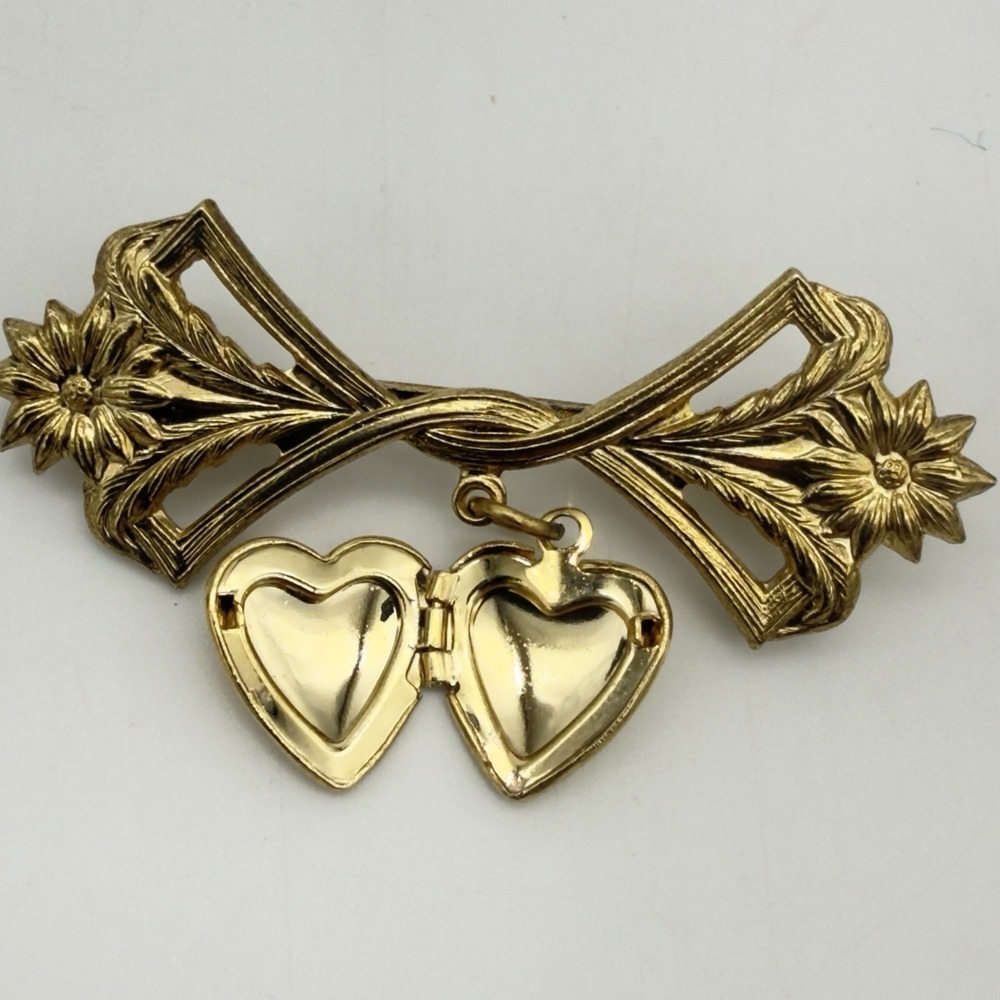 Vtg Lilian Vernon Puffy Heart Brooch Pin Dangle Locket Victorian Revival - Picture 2 of 9